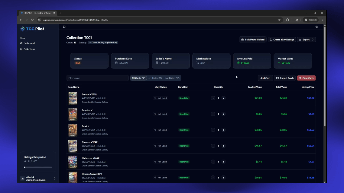 eBay listing export demonstration