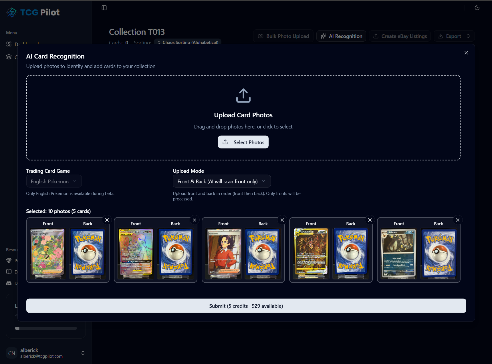 Upload Card Photos - TCGPilot Screenshot