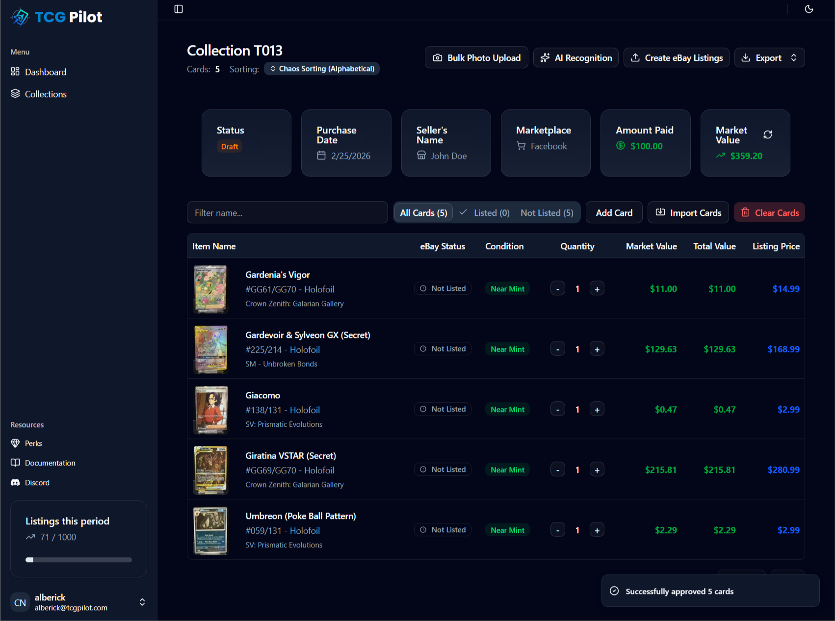 Automatic Market Pricing + Your Rules - TCGPilot Screenshot